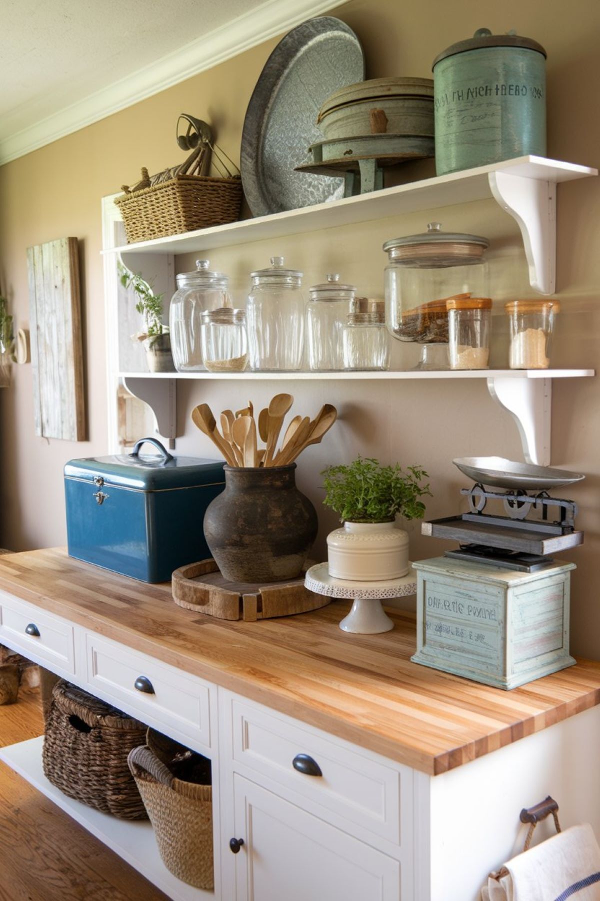 charming farmhouse kitchen with a butcher block countertop