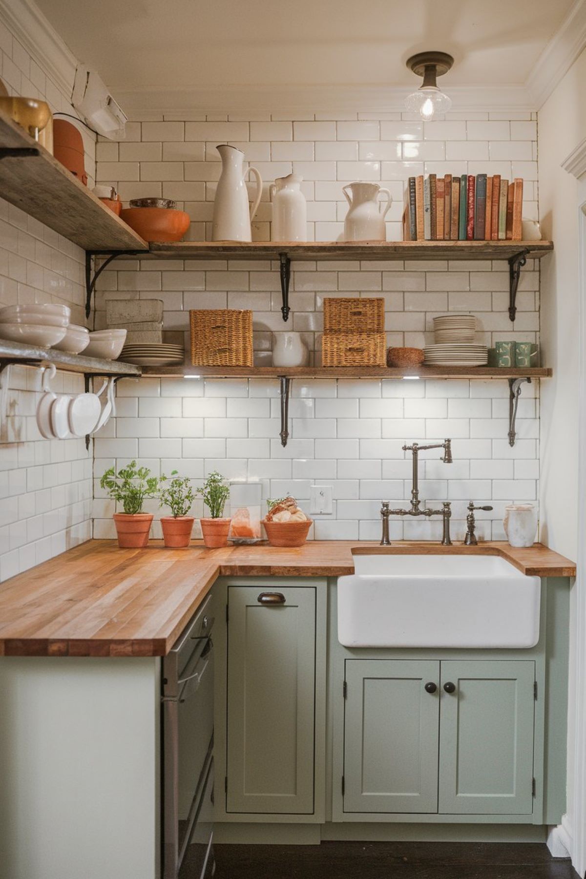 cozy and efficient small spaced farmhouse kitchen
