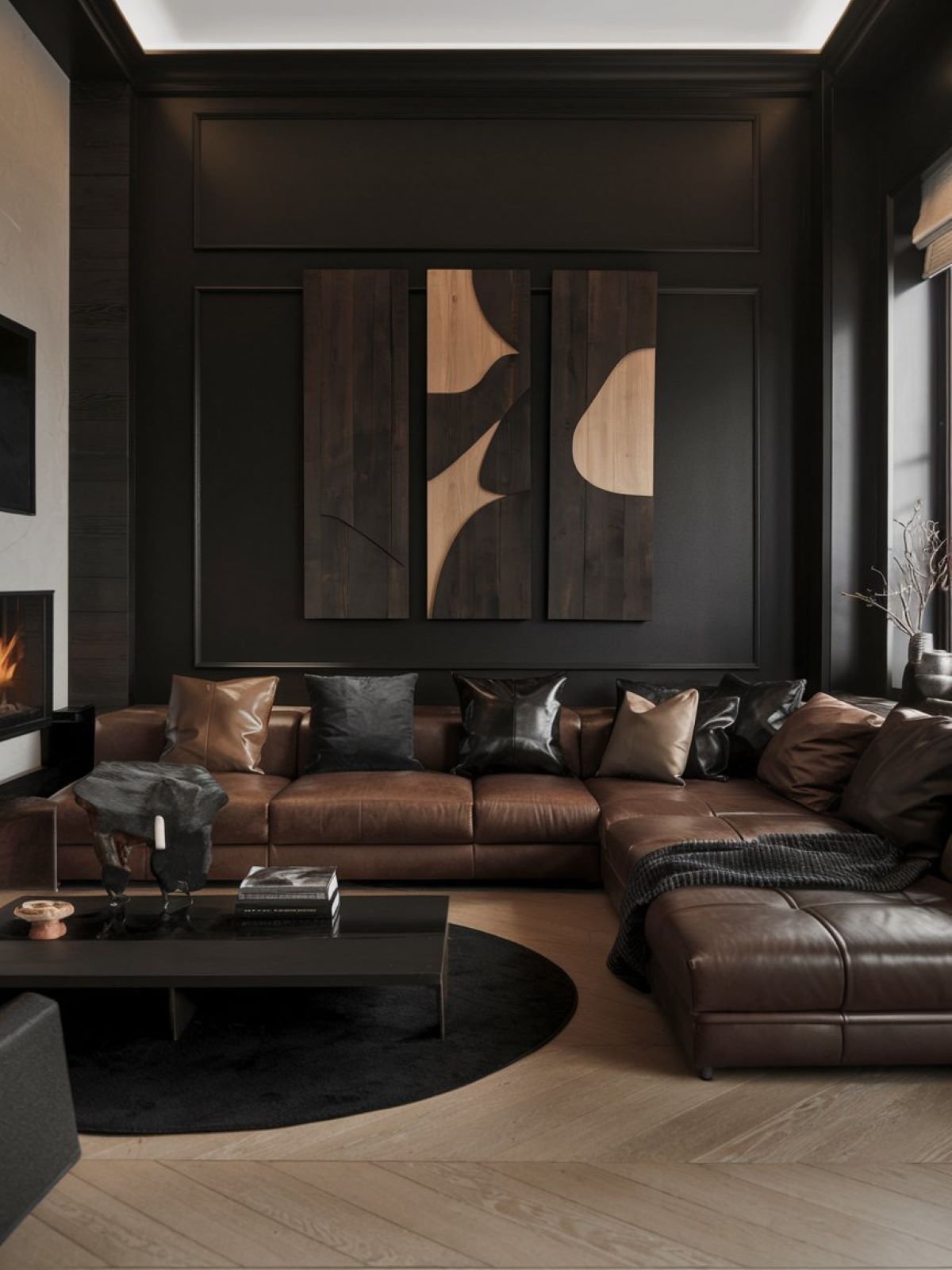 dark leather couch living room decor modern
