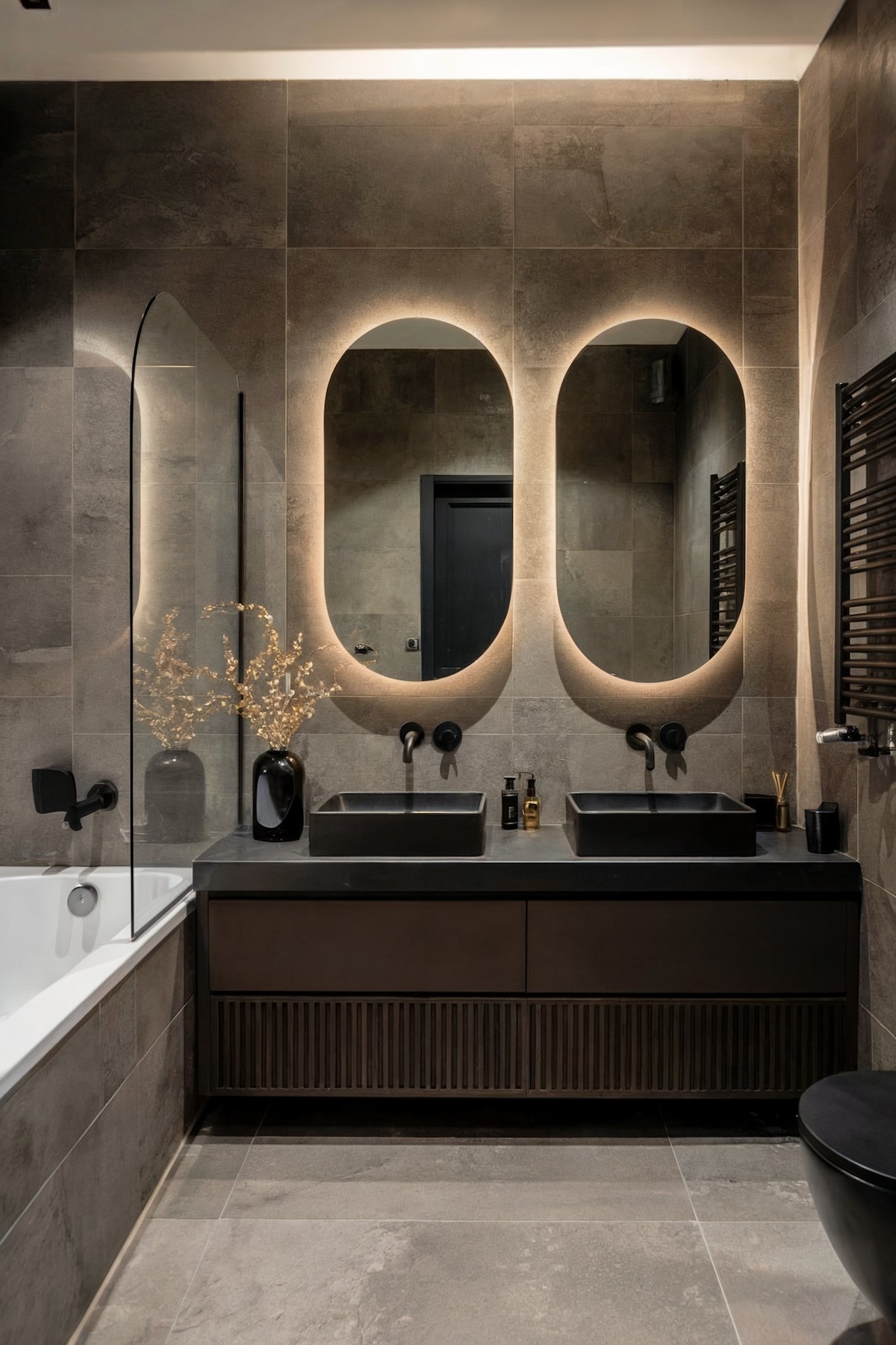 dark modern bathroom for couples