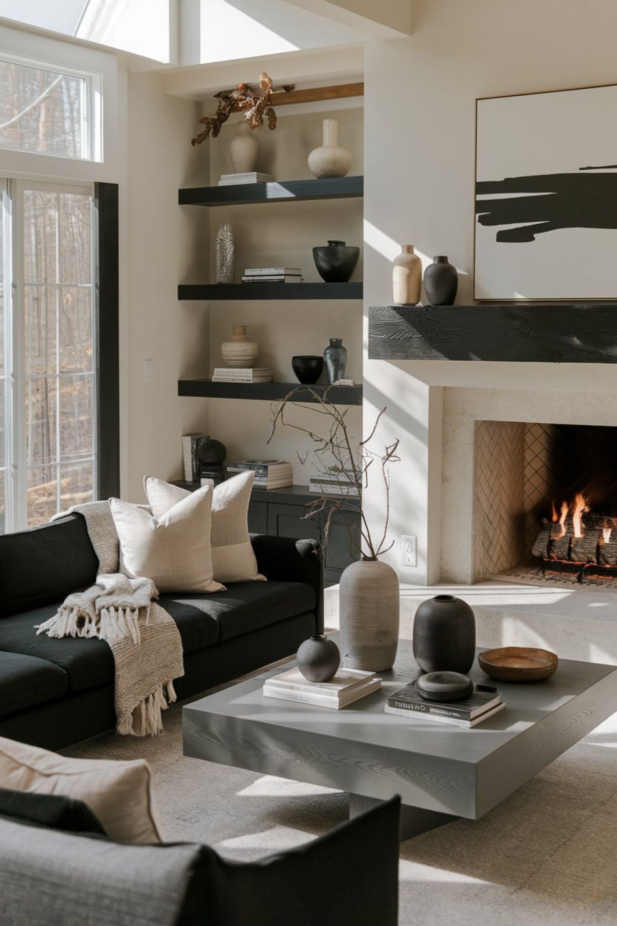 dark organic modern living room decor cozy and organic