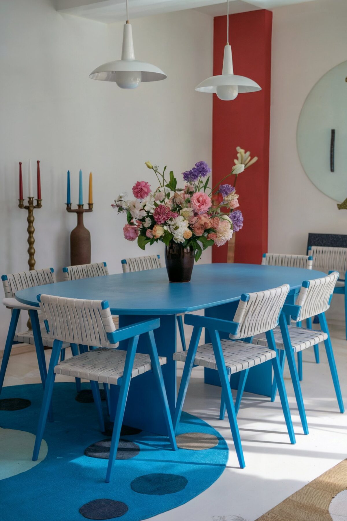 eclectic blue dining room ideas blue chair blue table white wall