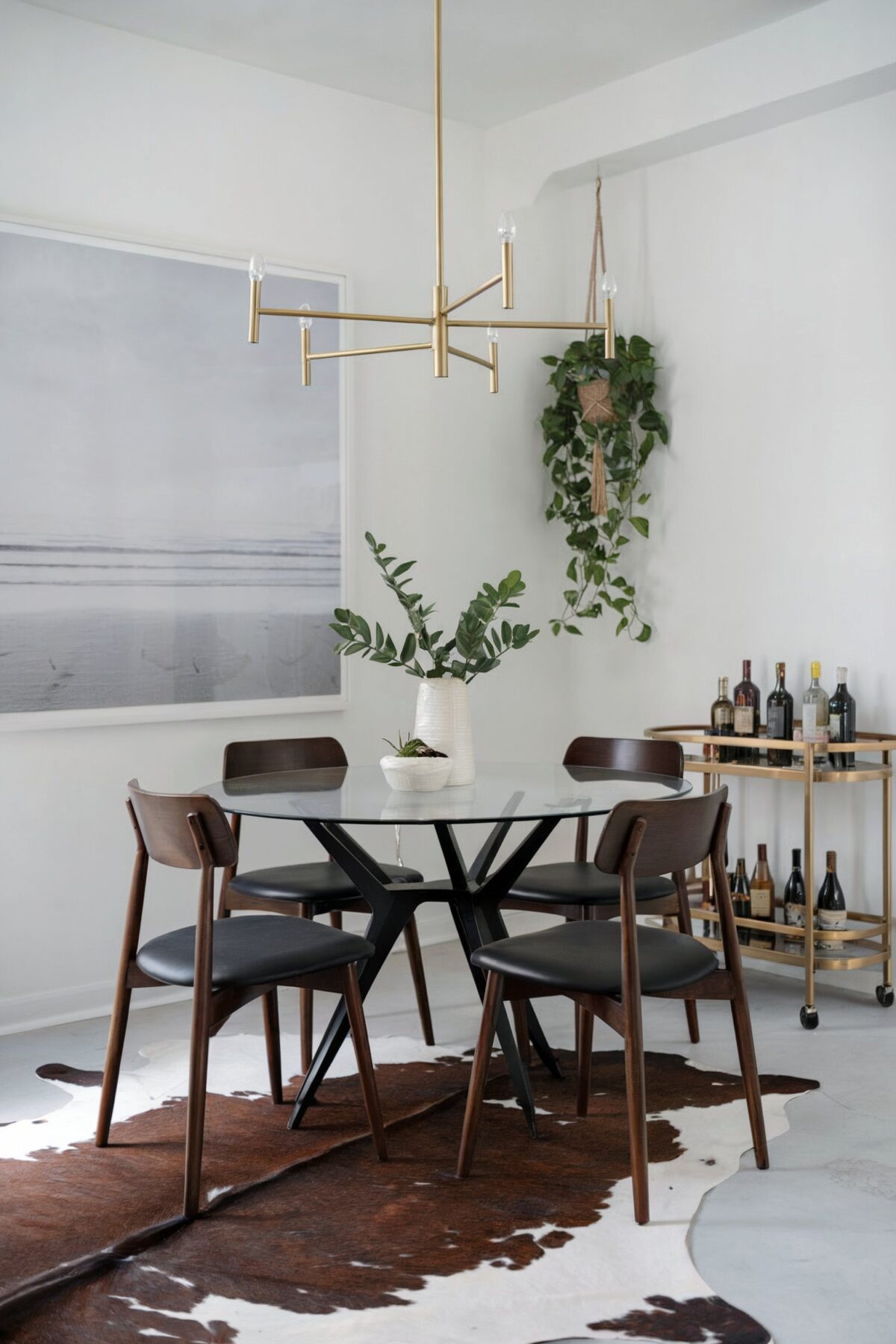 eclectic dining room ideas small dark chairs white wall small round table