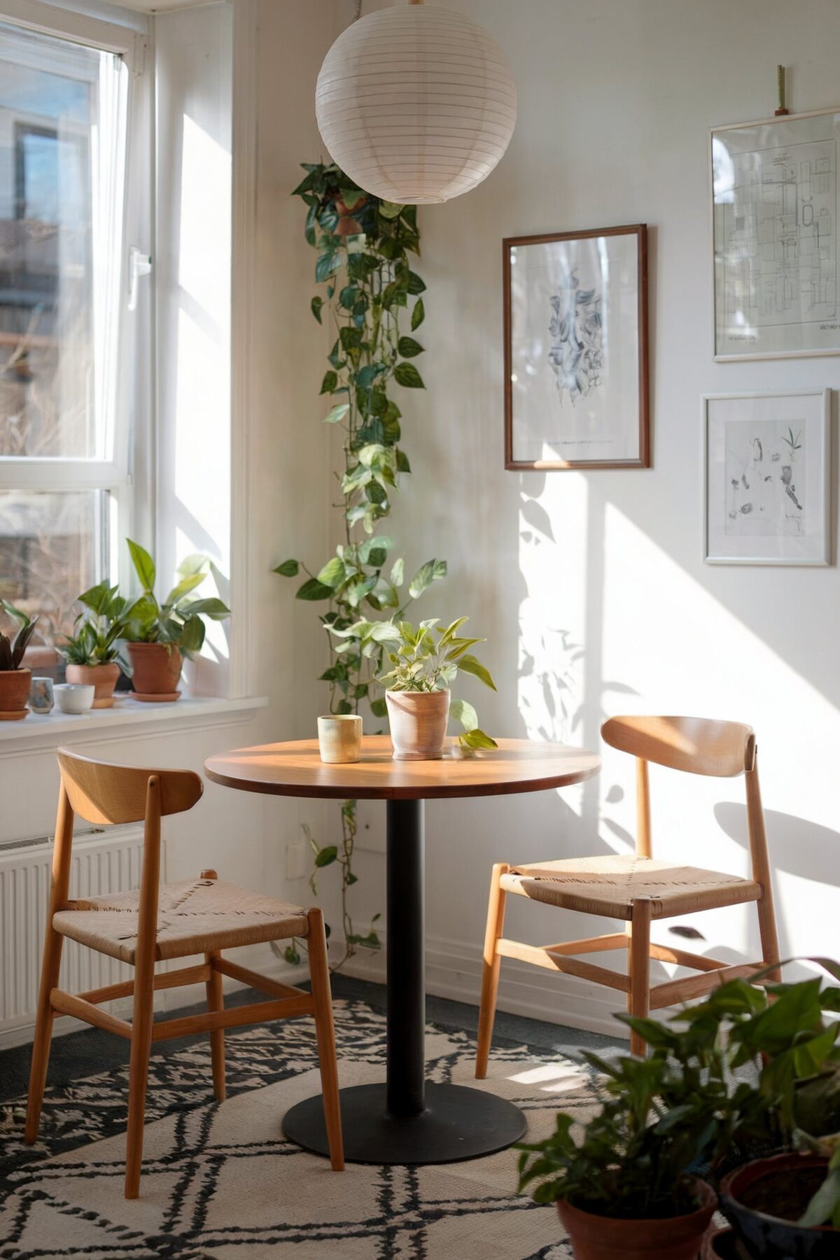 eclectic dining room ideas small plants corner sunlight brown chairs brown table