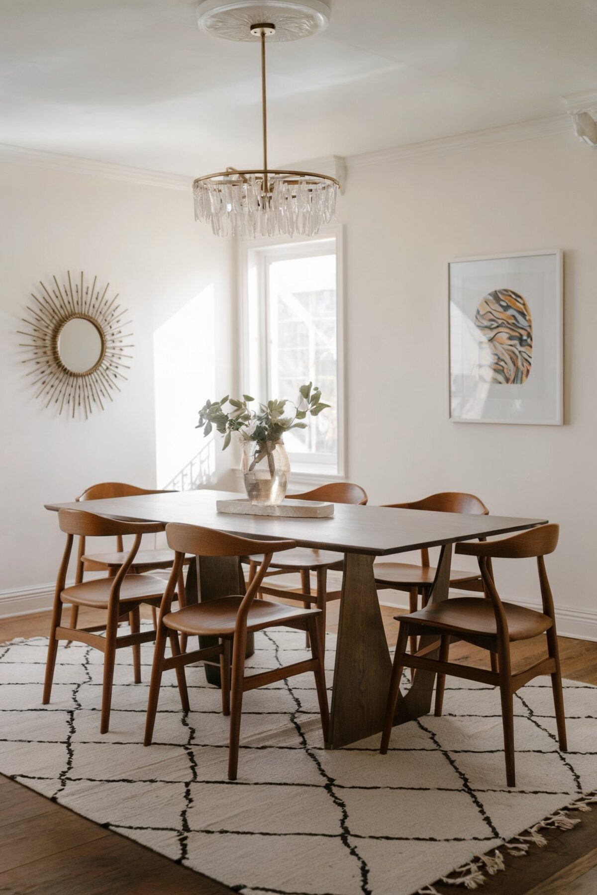 eclectic dining room ideas stylish brown furniture white wall window sunlight