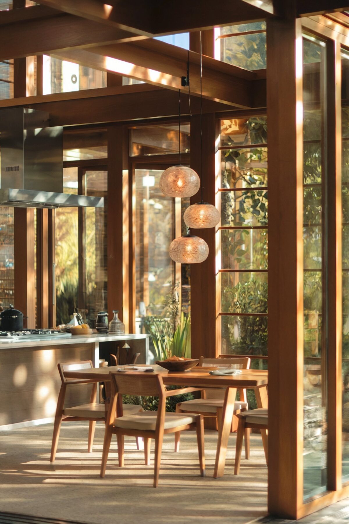 eclectic dining room lighting ideas large windows sunlight