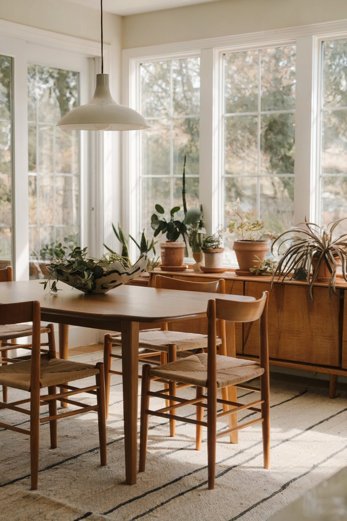 eclectic dining room window ideas brown chairs plants boho