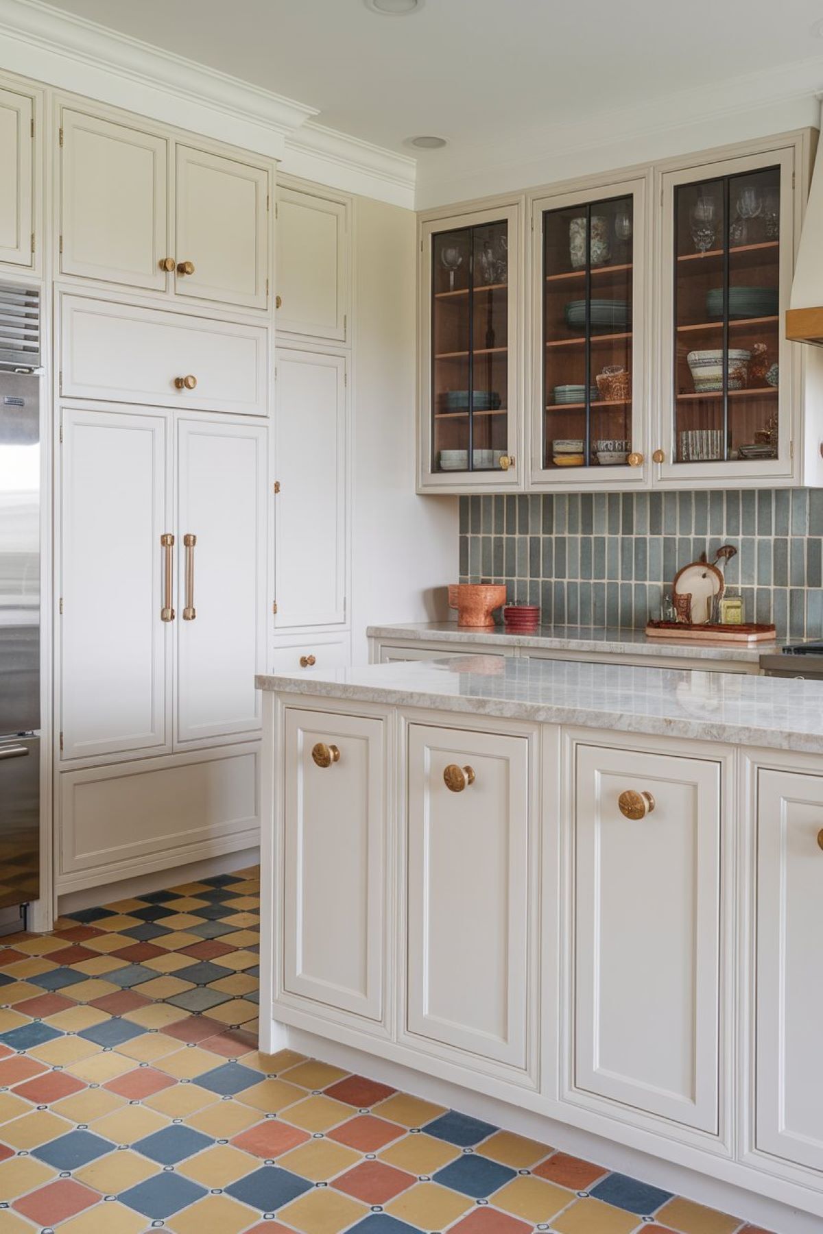 eclectic kitchen with white cabinets1