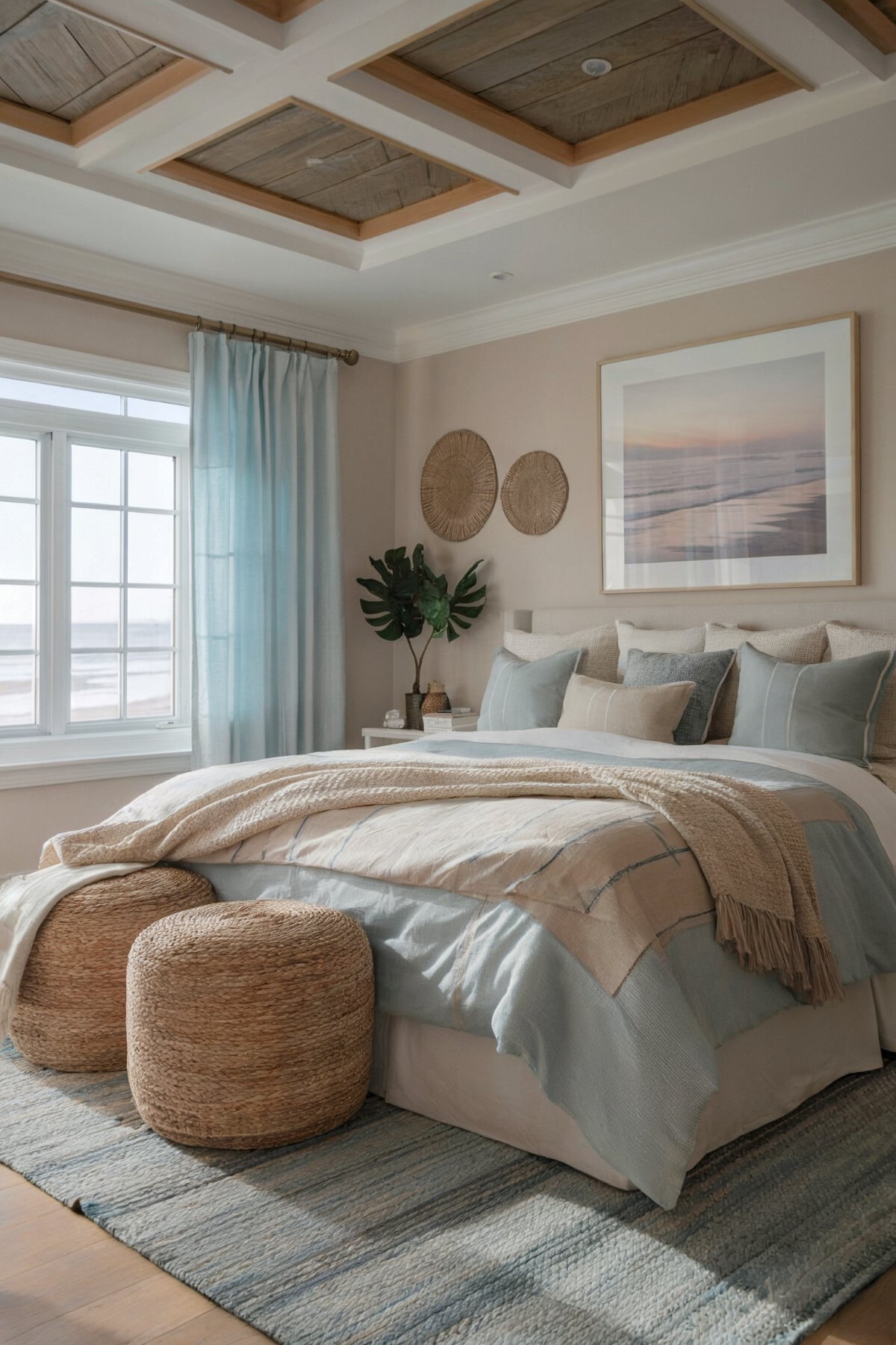 eclectic modern bedroom ideas serene bedroom with a coastal theme, has a large bed adorned with soft blue