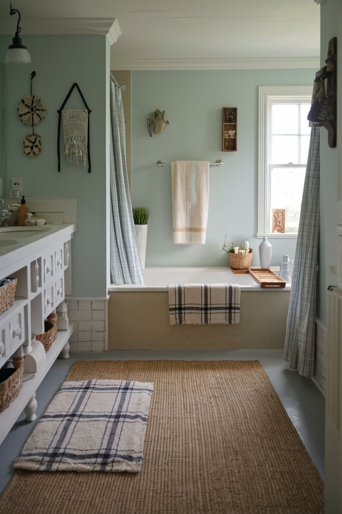 farmhouse bathroom mat and rug idea