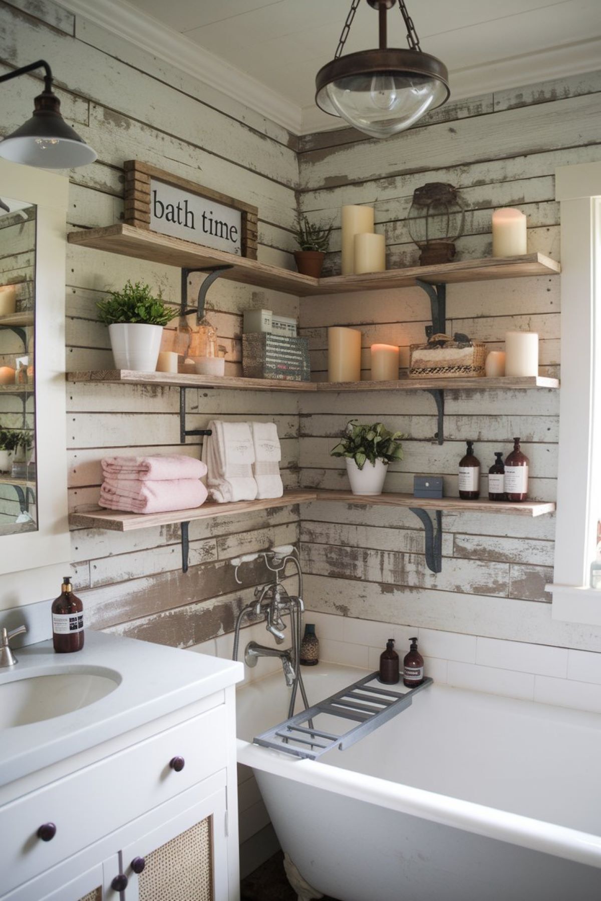 farmhouse bathroom shelf decor