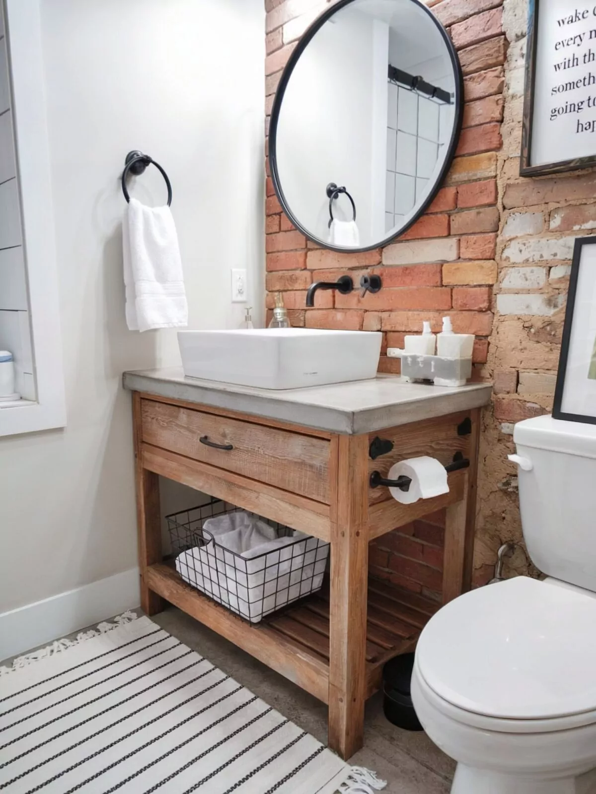 farmhouse bathroom vanity ideas rustic with a concrete countertop