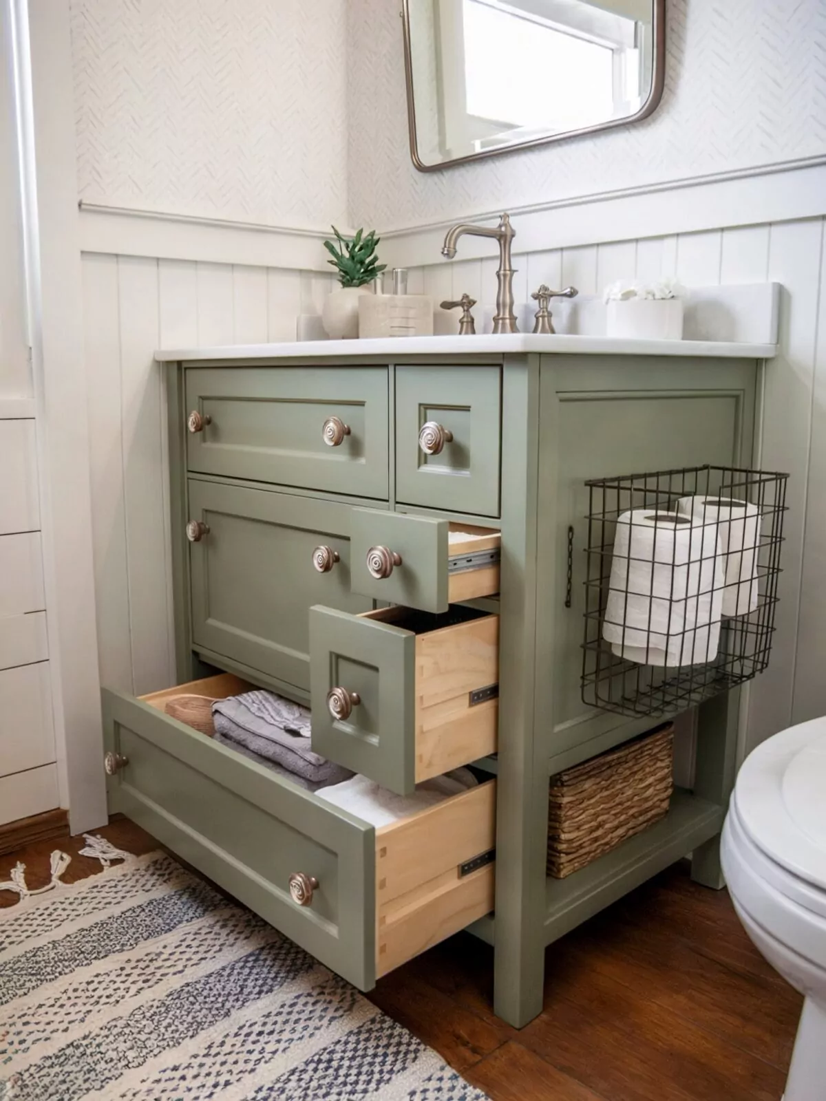 farmhouse bathroom vanity knobs with a green finish