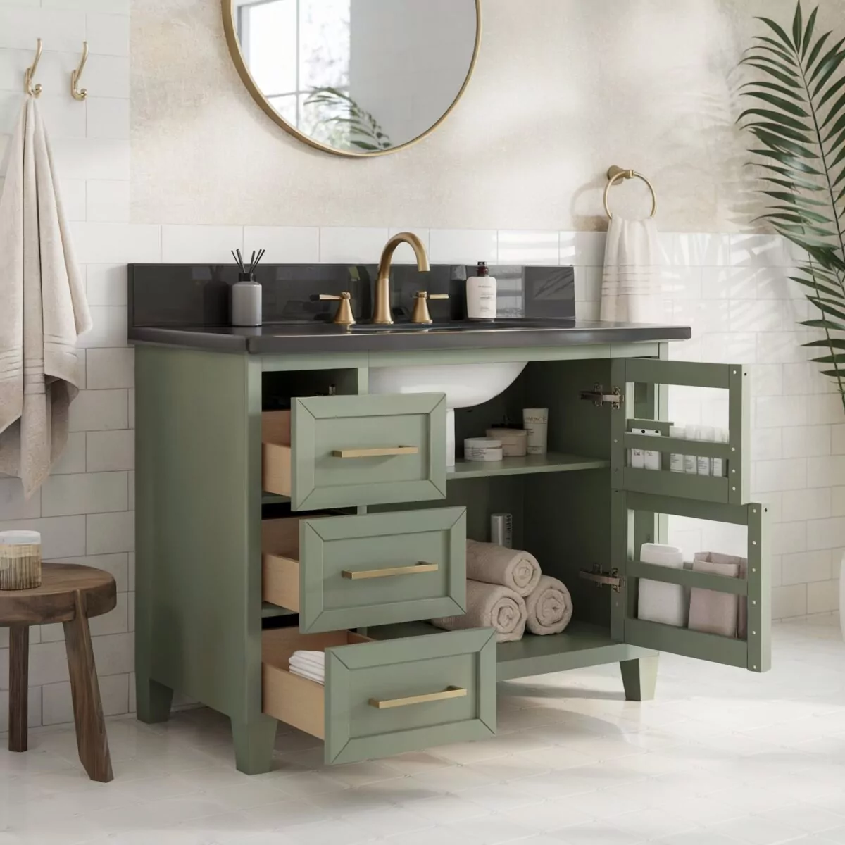 farmhouse bathroom vanity with apron sink