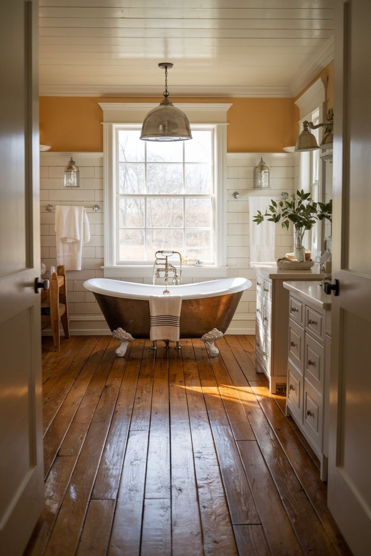 farmhouse bathroom with a focus on flooring ideas