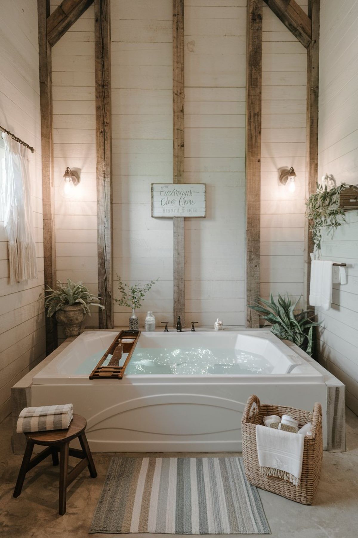 farmhouse bathroom with a jaccuzzi tub