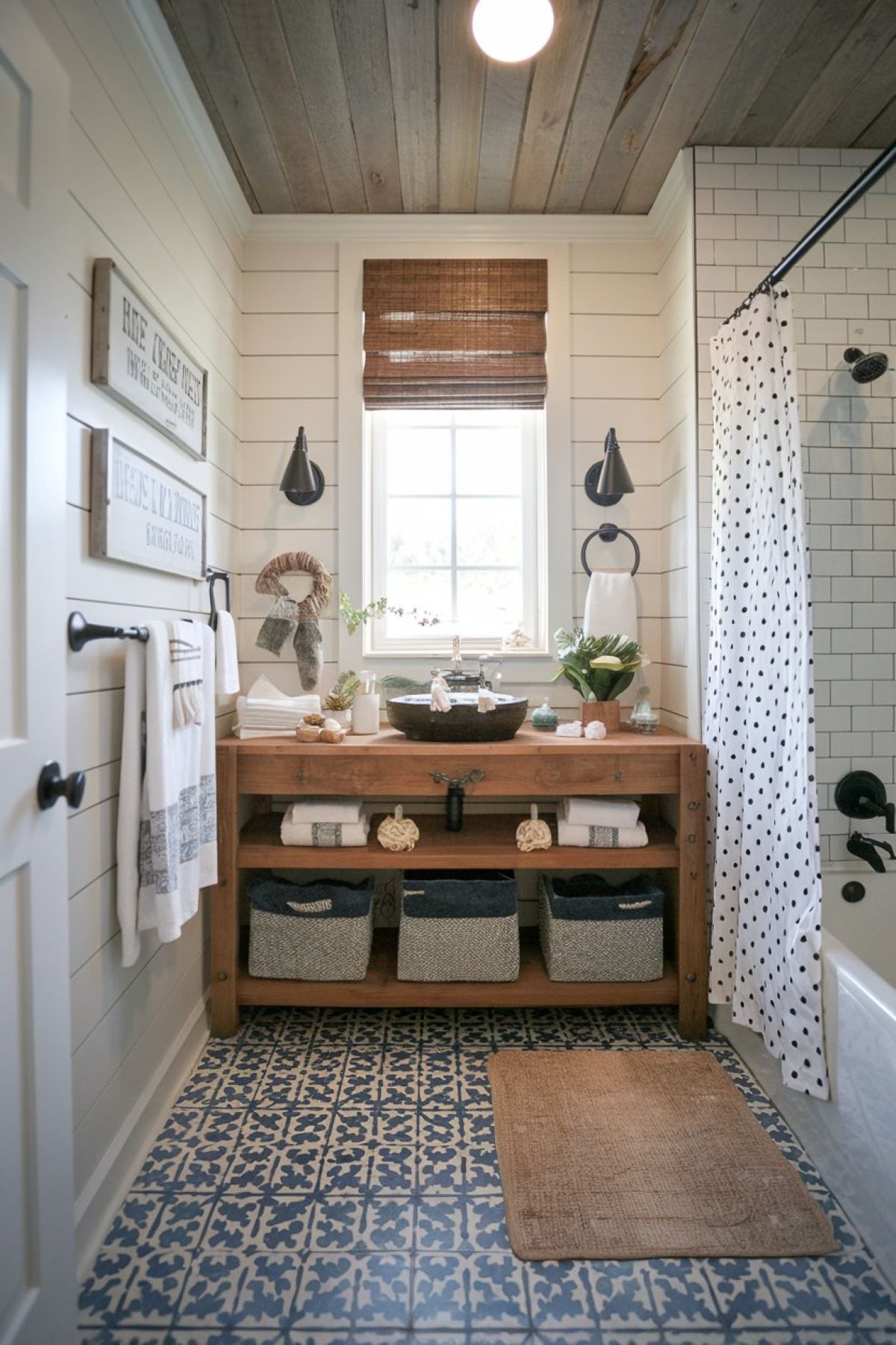 farmhouse bathroom with handmade decor