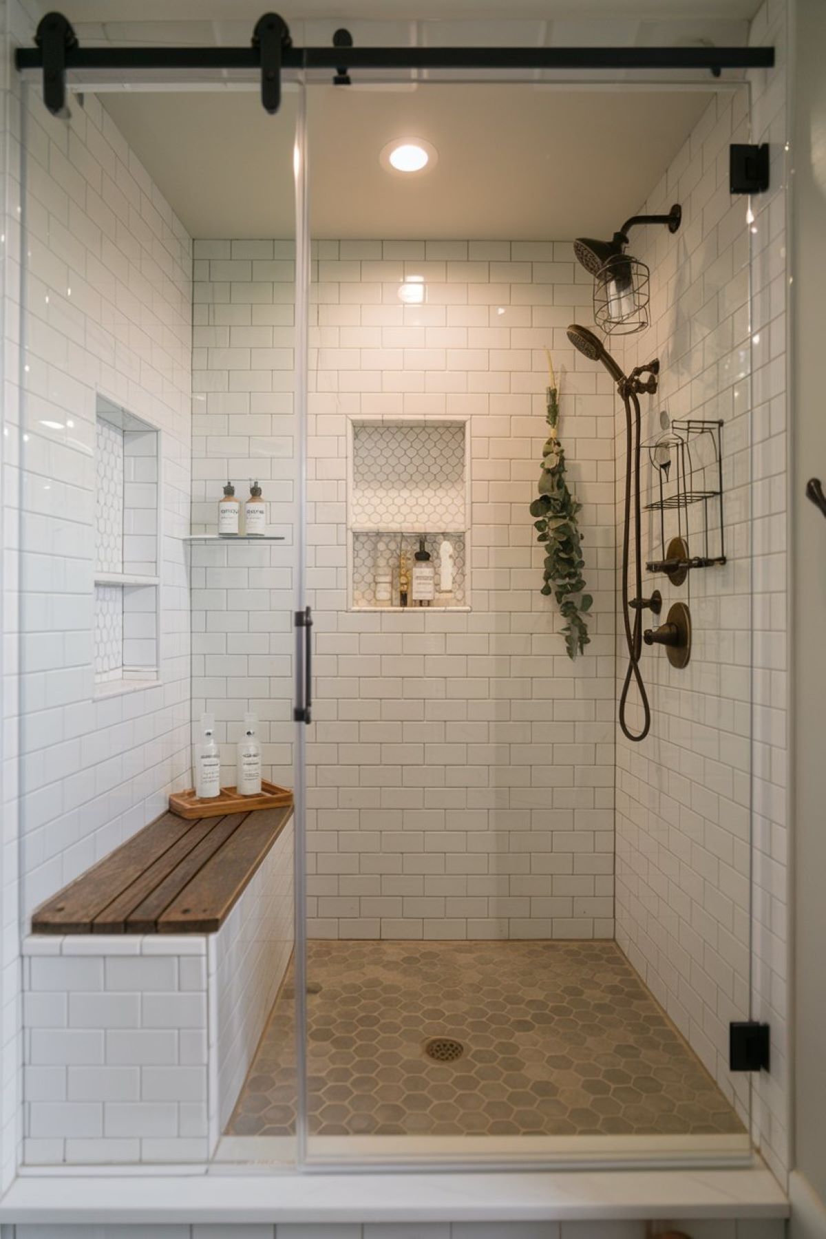 farmhouse bathroom with shower only