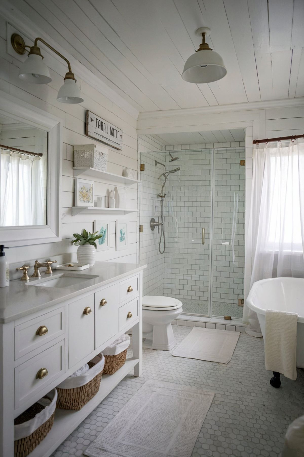 farmhouse bathroom with white color palette