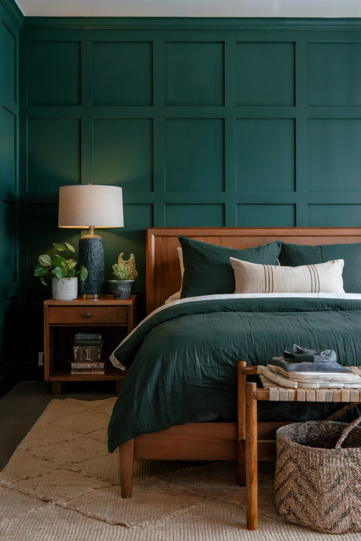 farmhouse bedroom deep green design