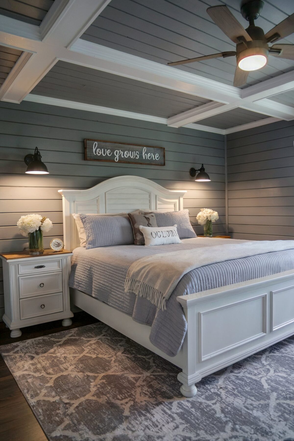 farmhouse bedroom gray couple design