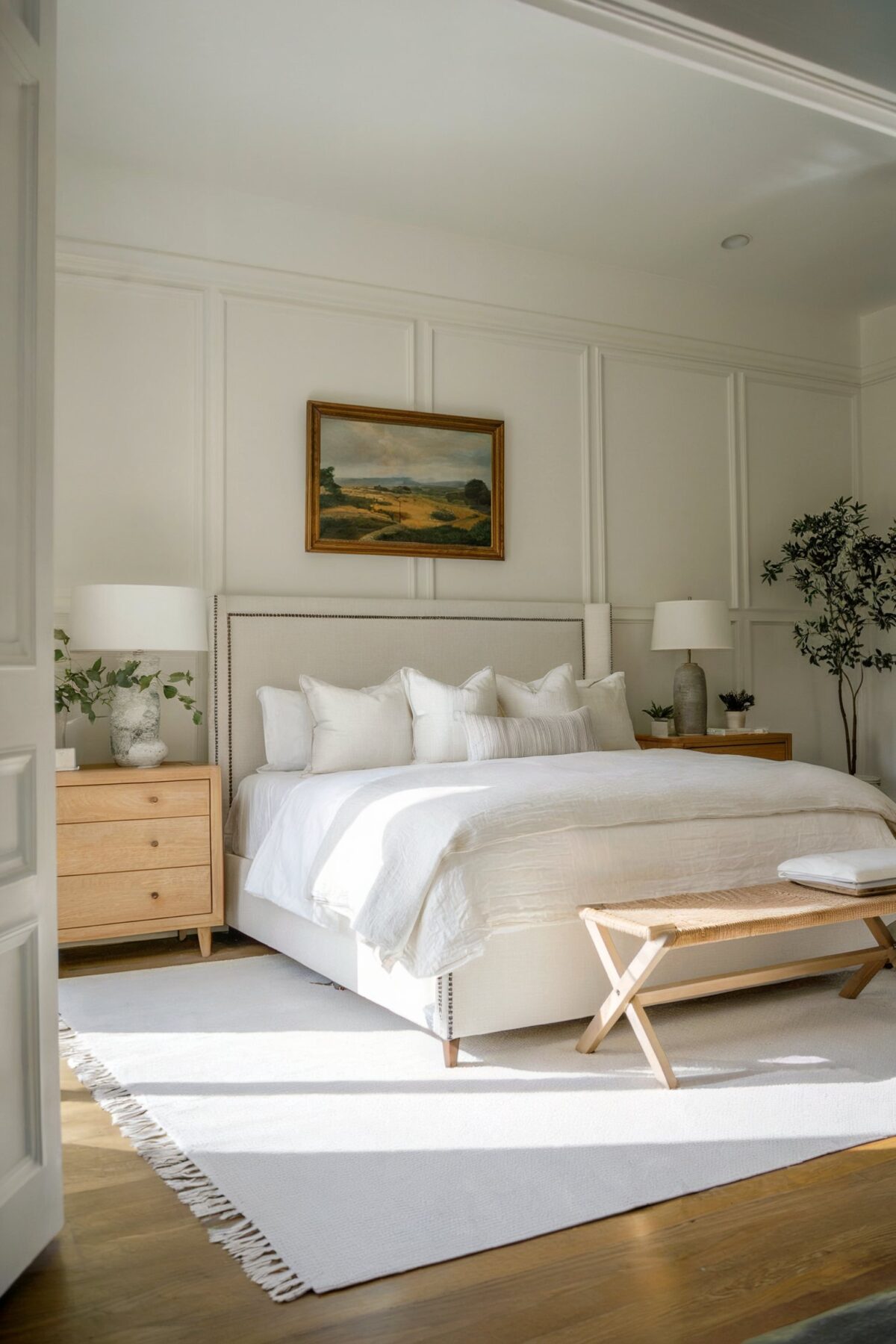 farmhouse bedroom white color design
