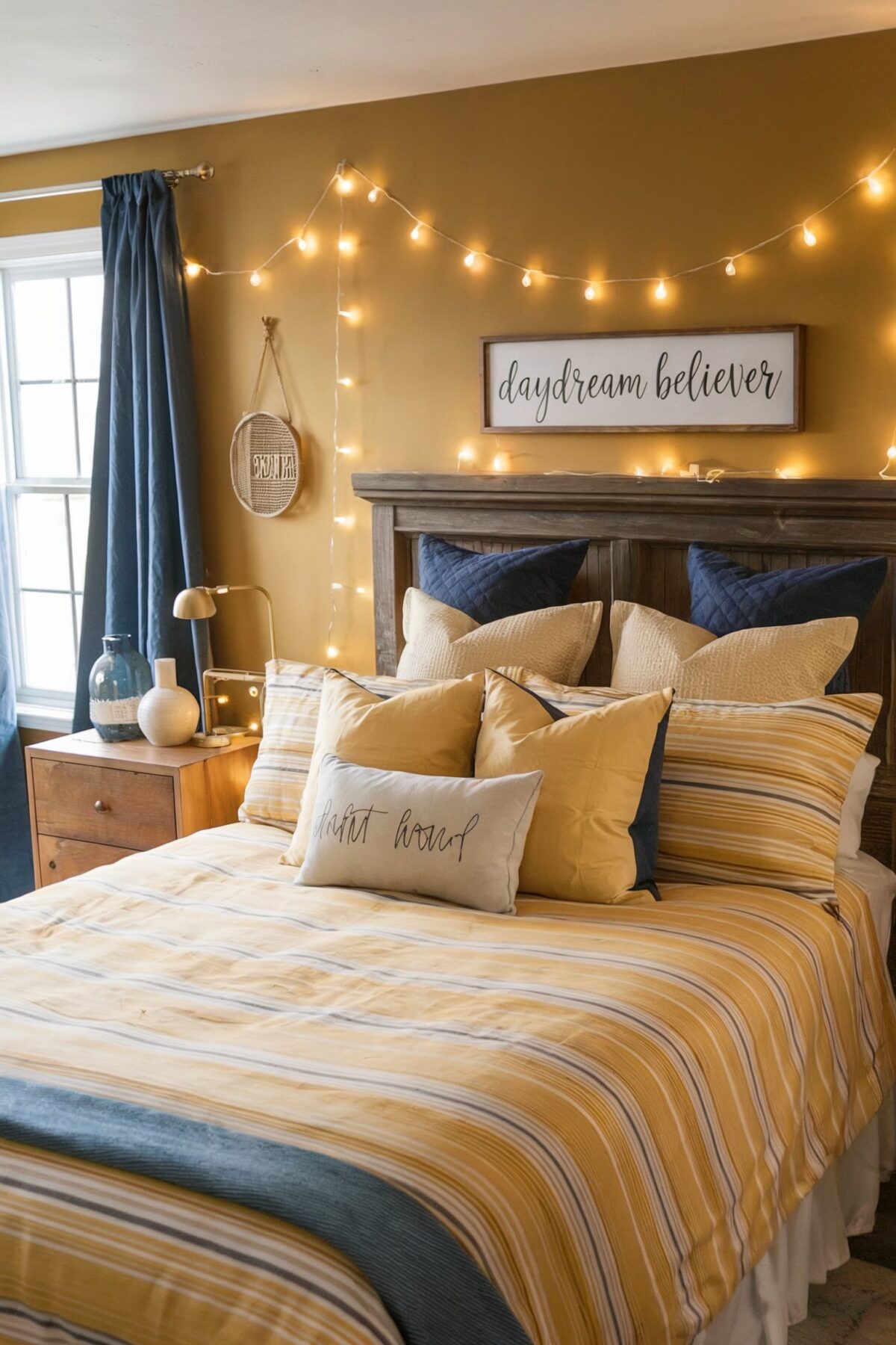 farmhouse bedroom yellow and blue design