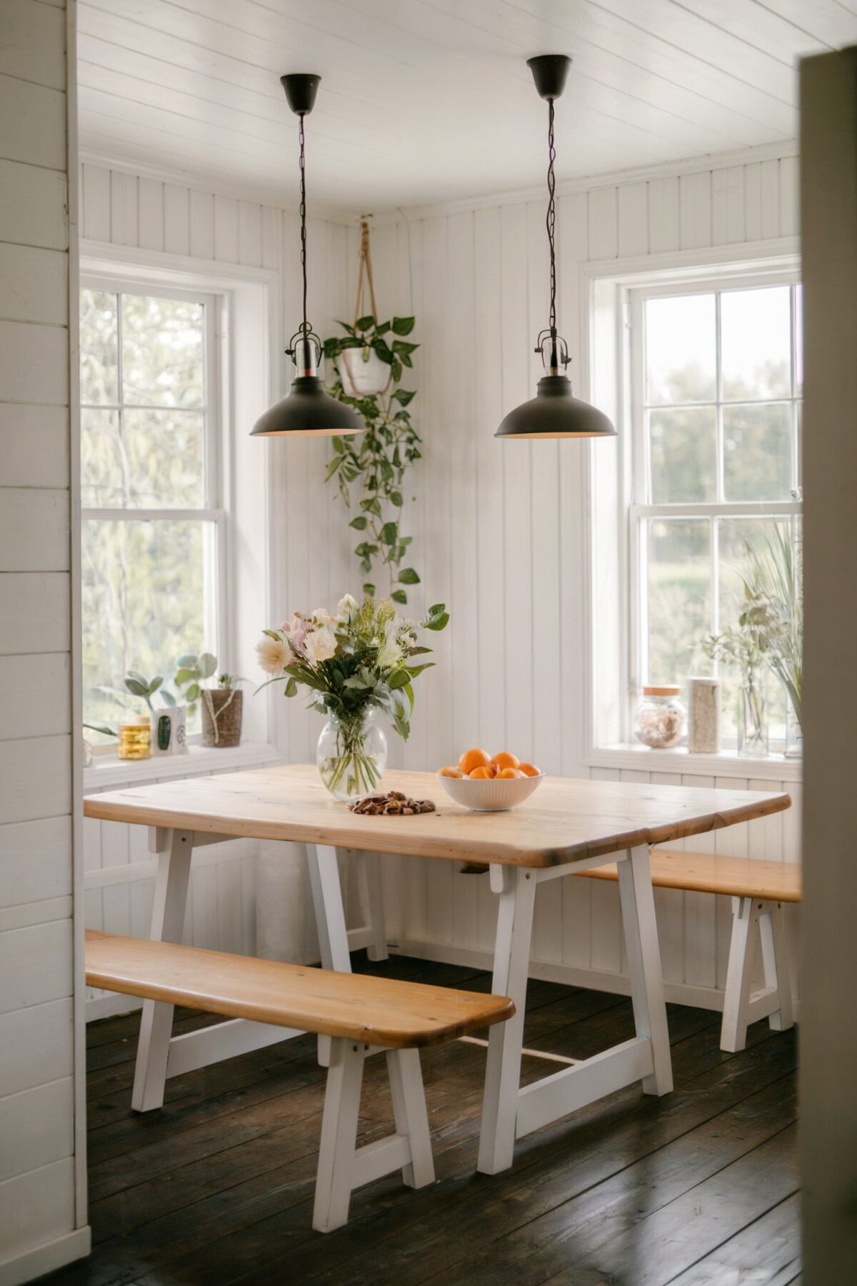 farmhouse eclectic decor dining room small space white walls