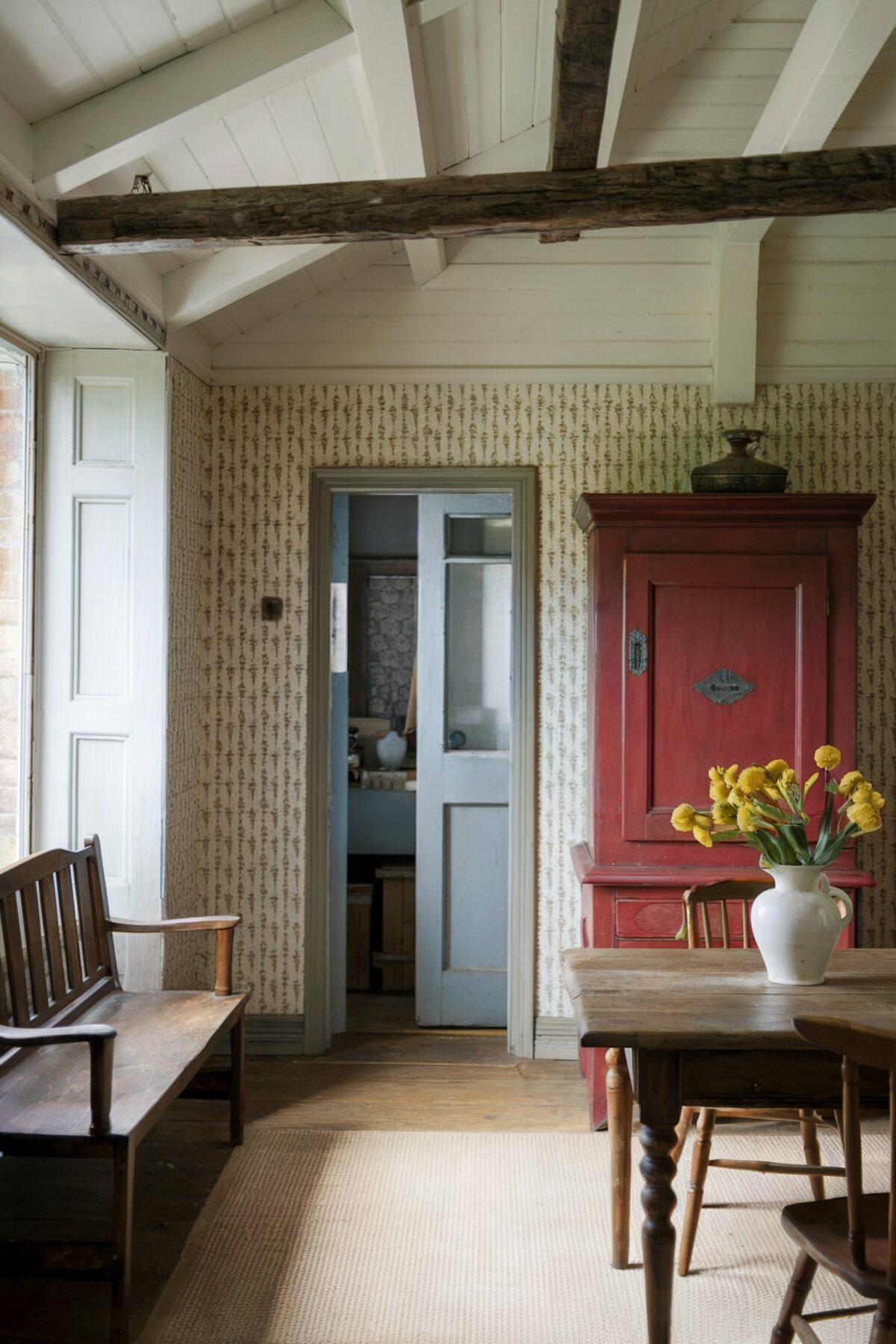 farmhouse eclectic decor dining room wallpaper small space