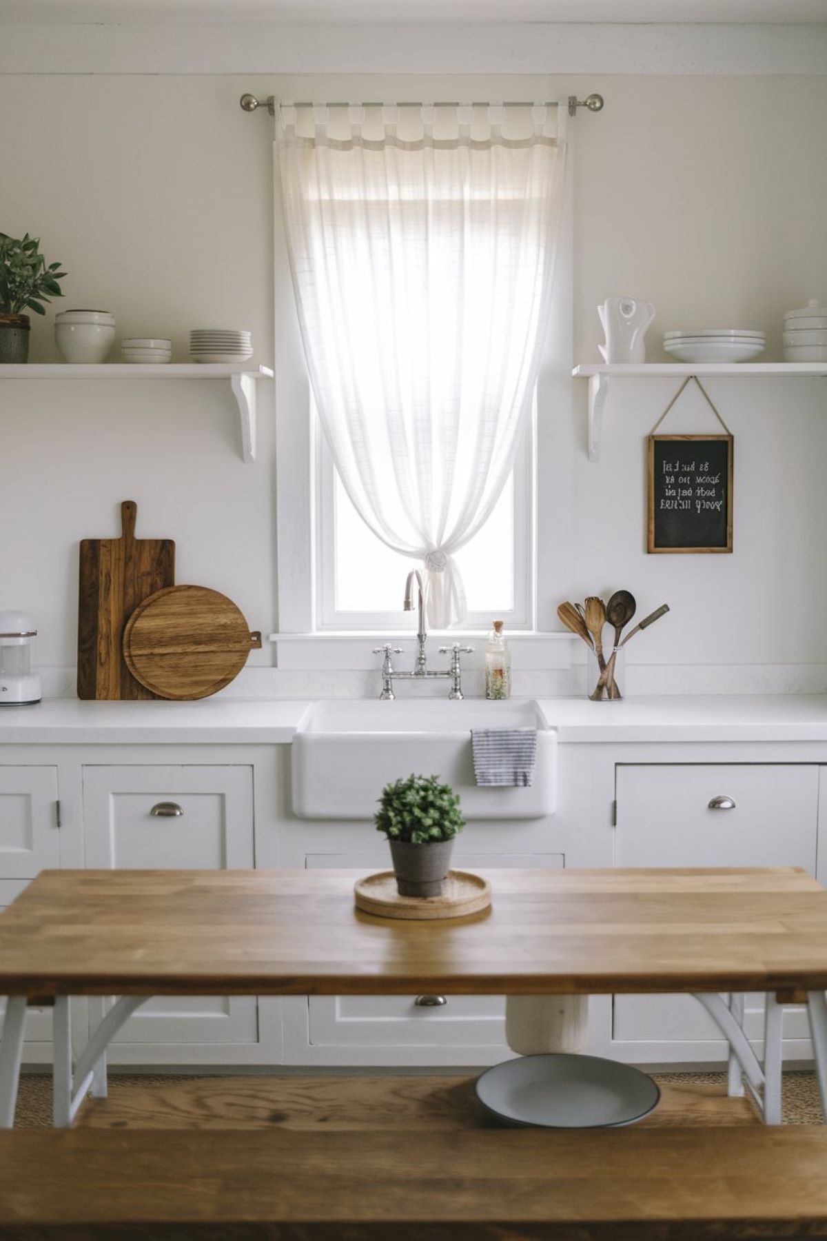 farmhouse kitchen with uncluttered and on budget decor ideas