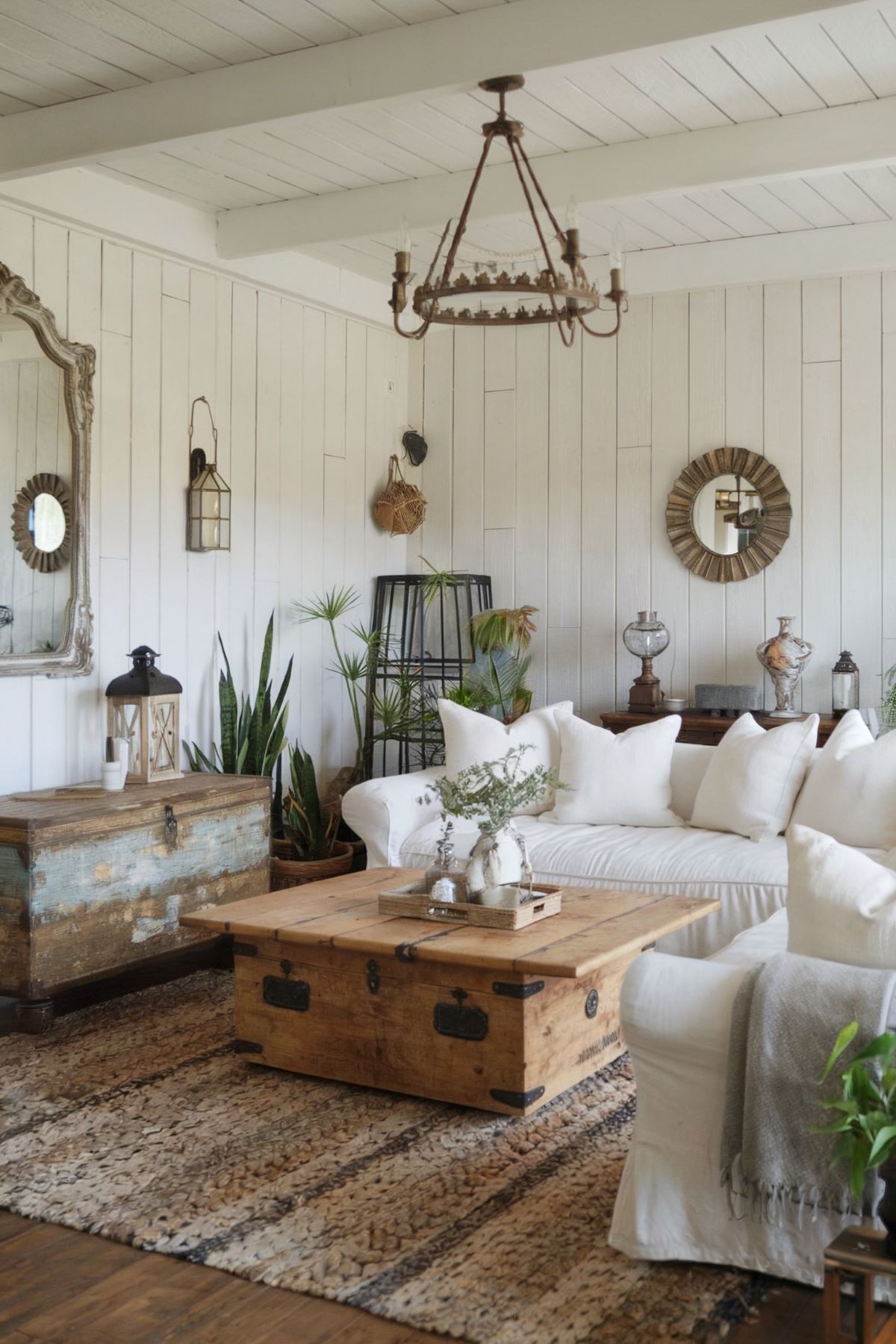 farmhouse living room decor above couch
