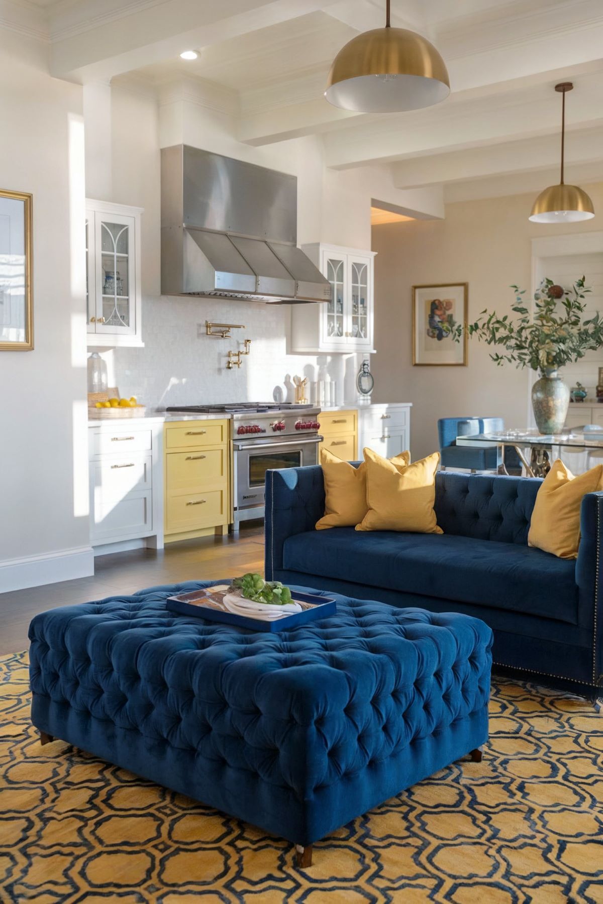 farmhouse living room decor blue and yellow