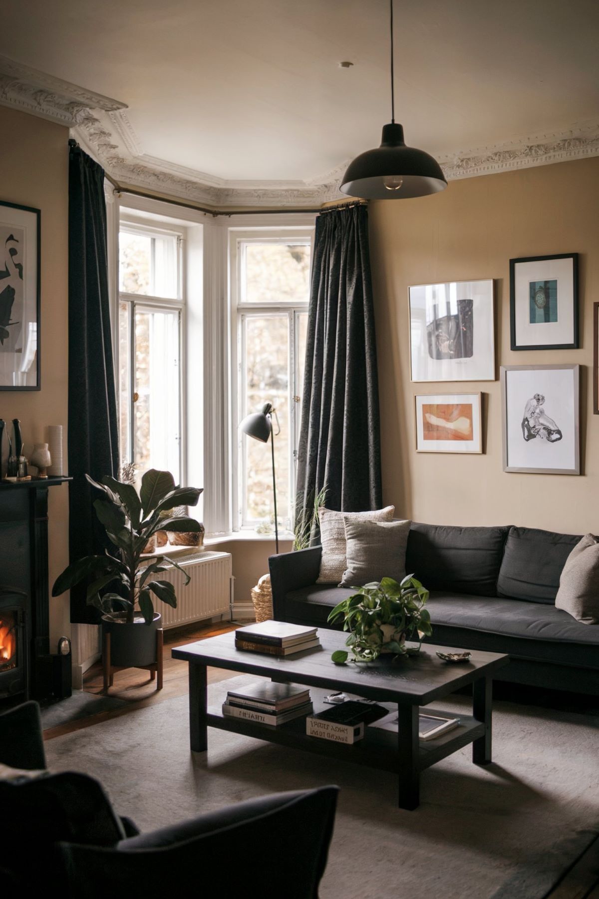 farmhouse living room decor dark couch