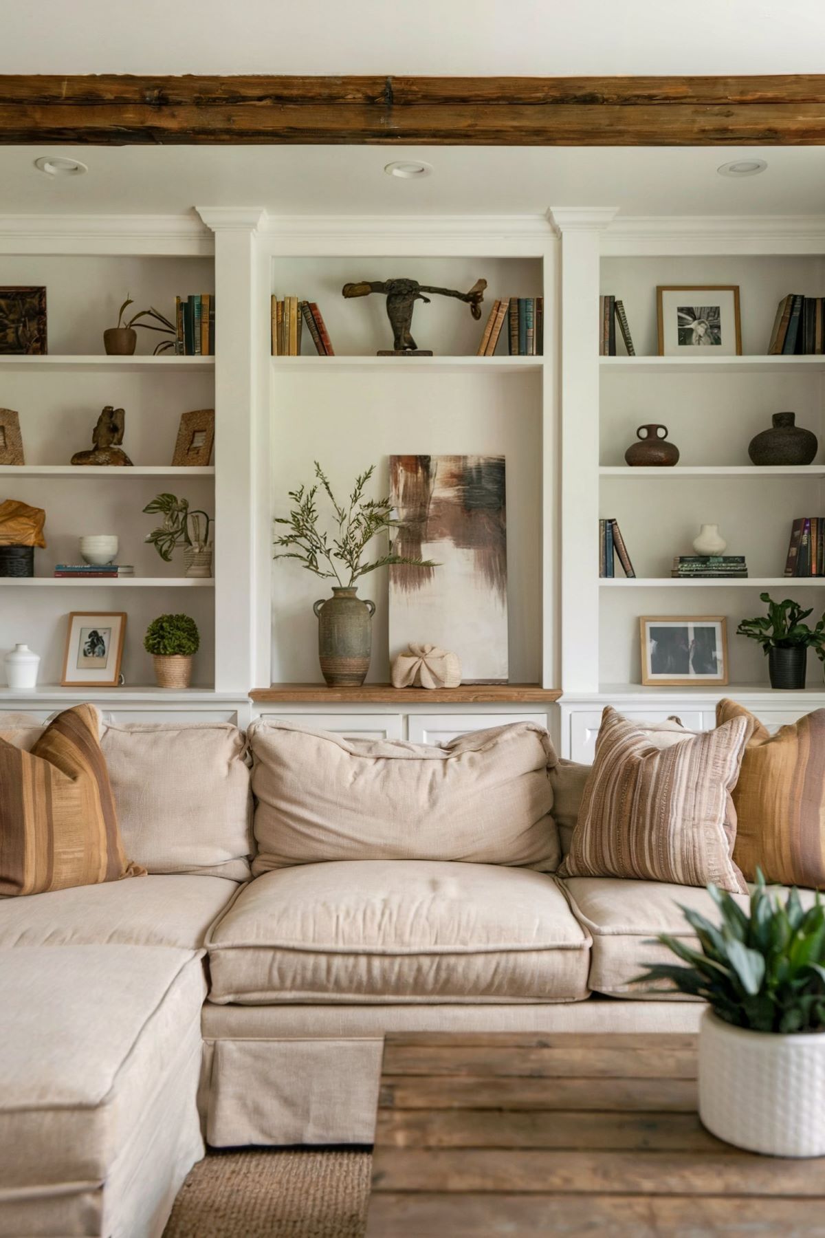 farmhouse living room decor for shelves