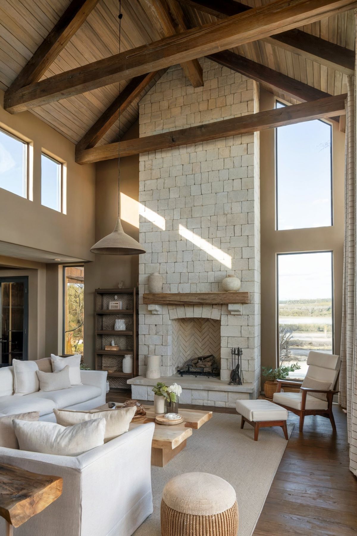 farmhouse living room decor high ceiling