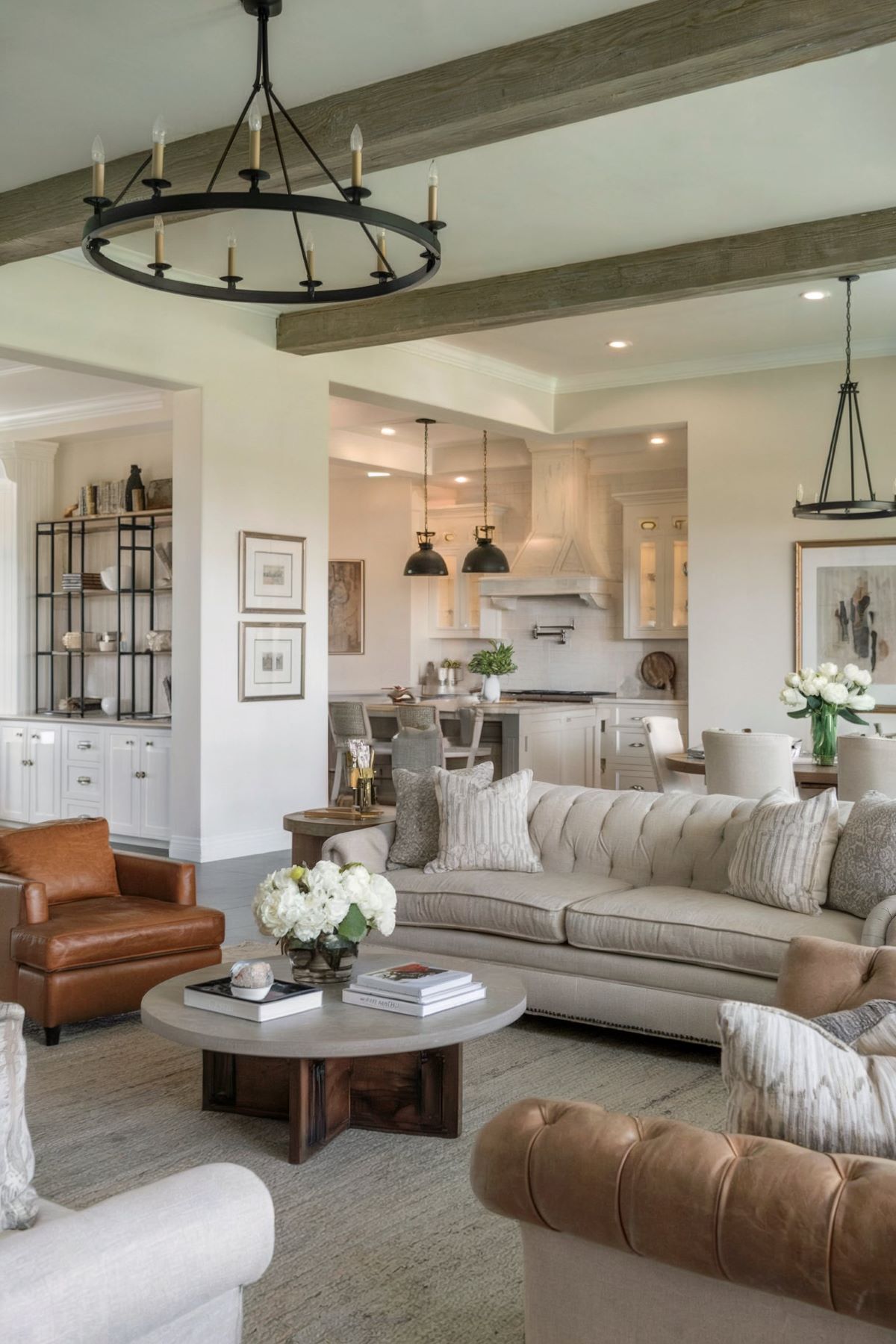 farmhouse living room decor open space kitchen