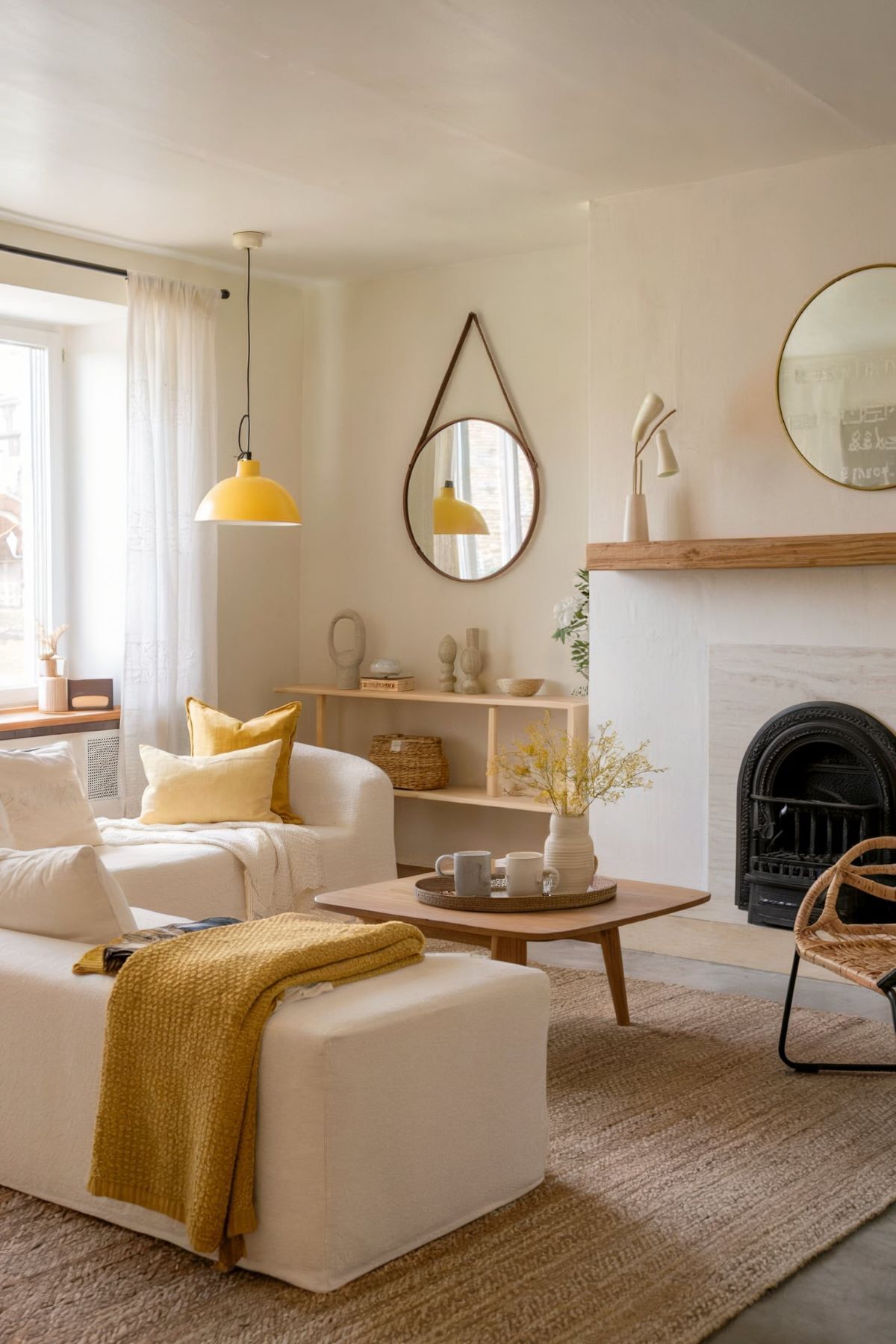 farmhouse living room decor yellow color