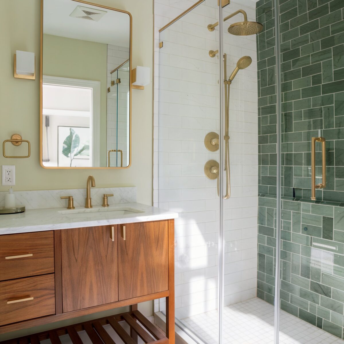 green tile bathroom luxury green tiled shower with a gold showerhead and fixtures