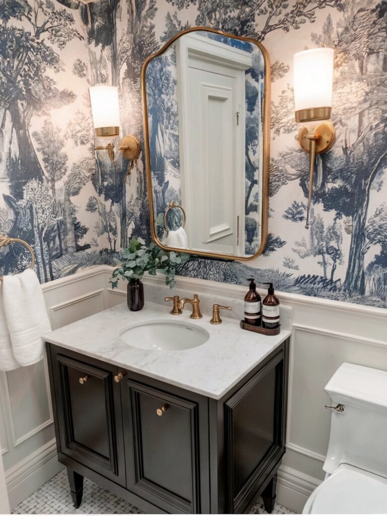 half bath modern bathroom with vintage wall