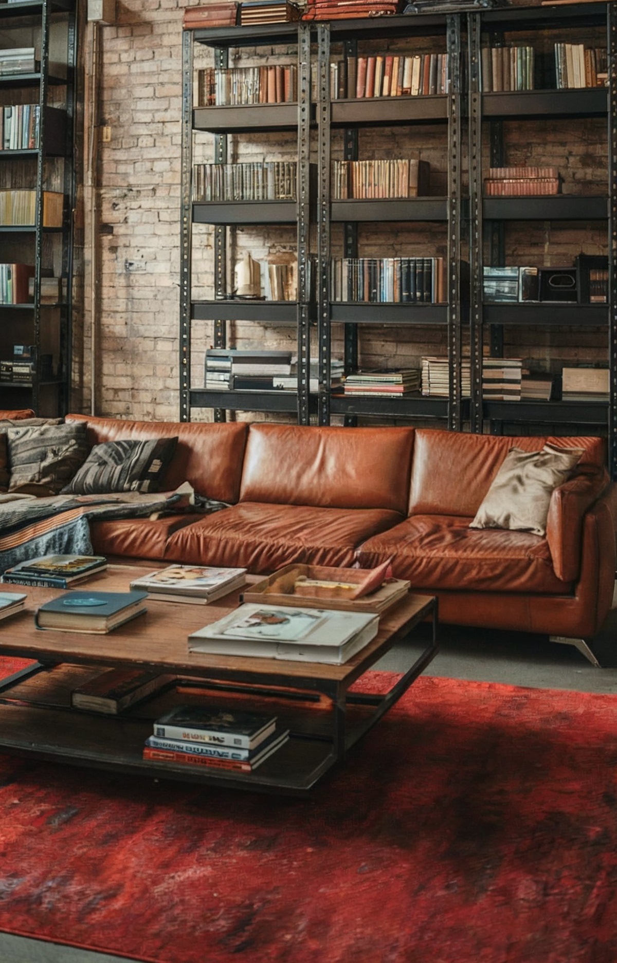 living room designs small spaces modern brick walls rustic and industrial interior space with a brown sofa and a brick wall