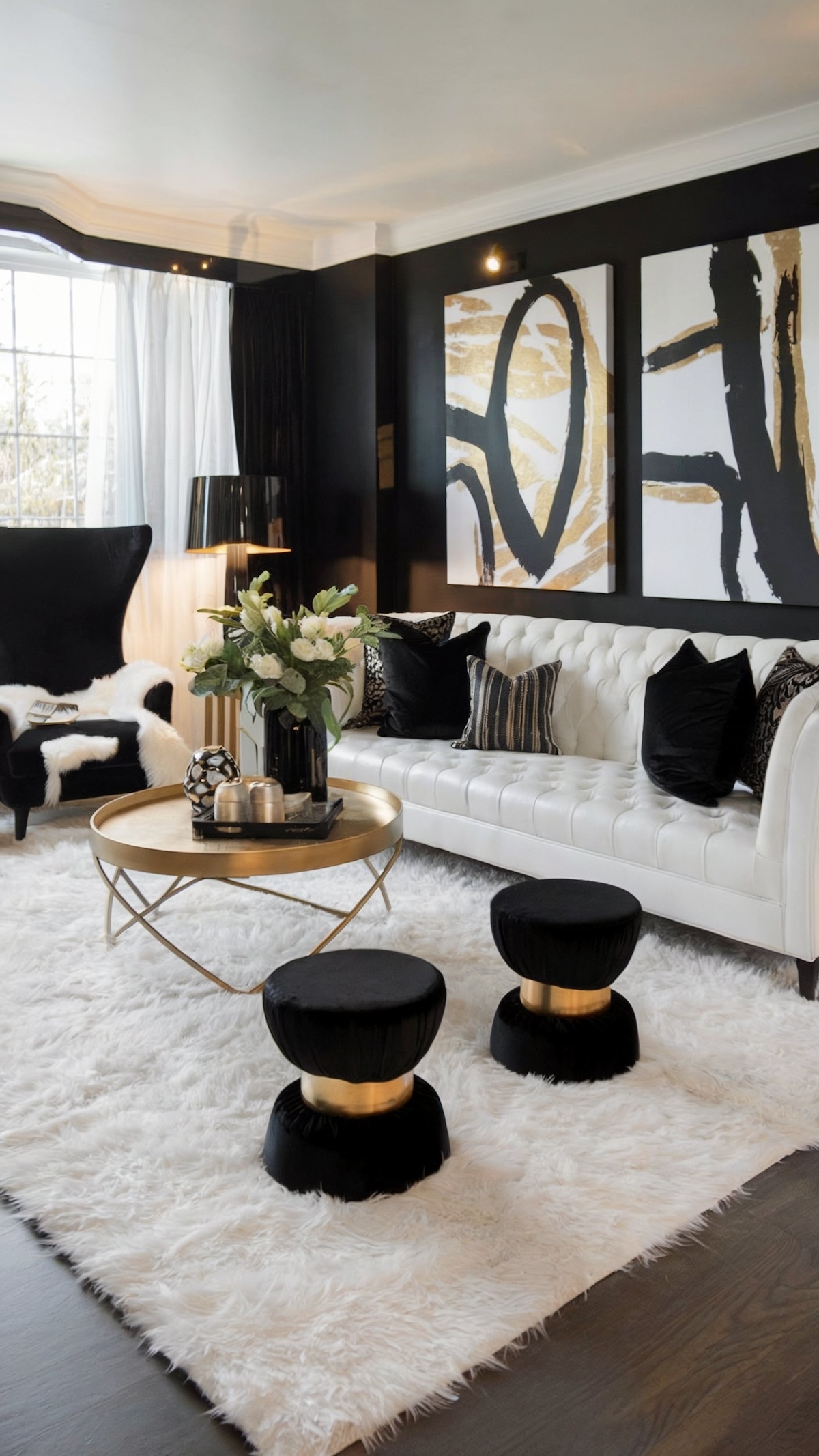 luxurious black gold and white living room