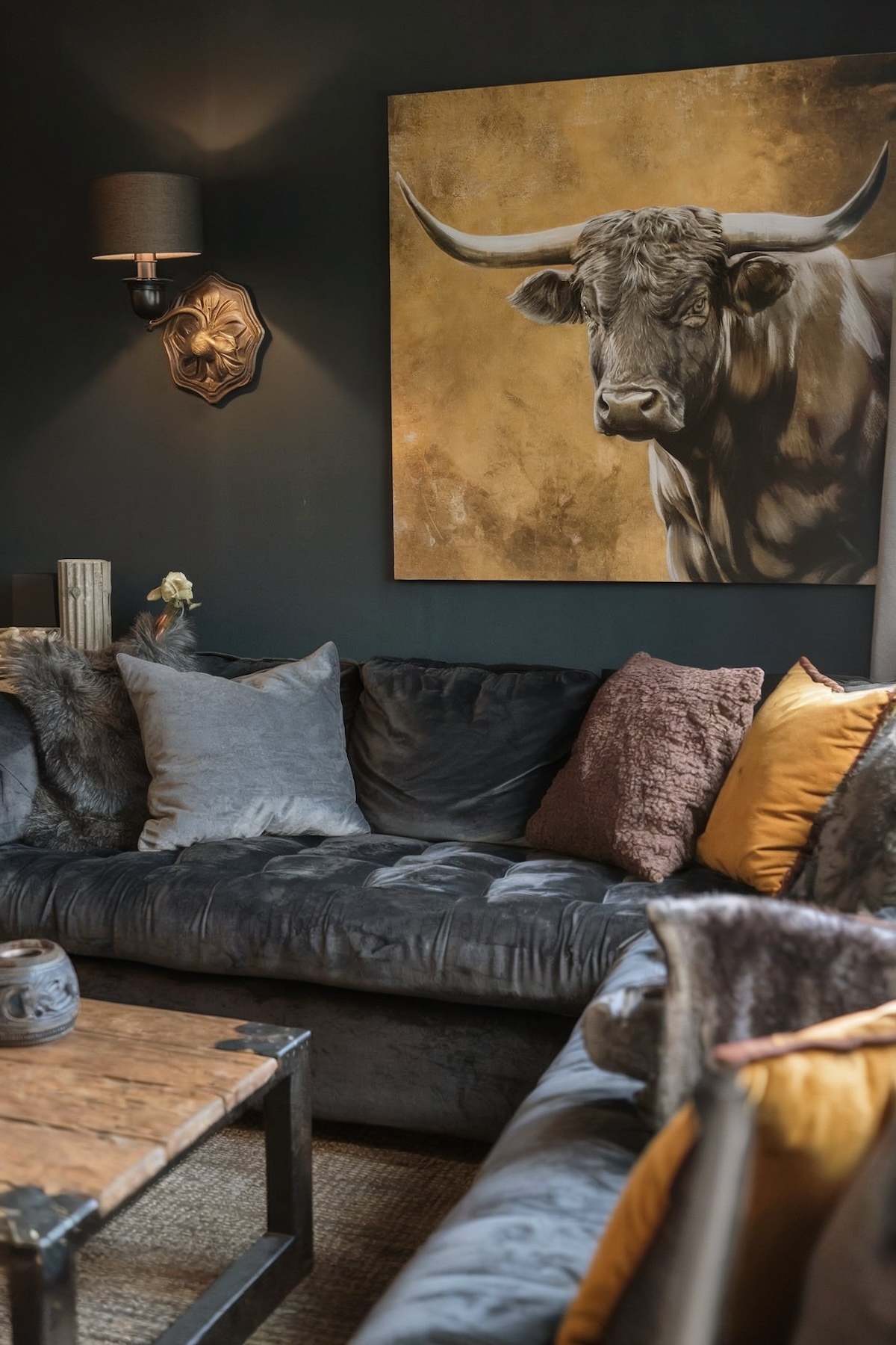 luxurious grey and gold living room