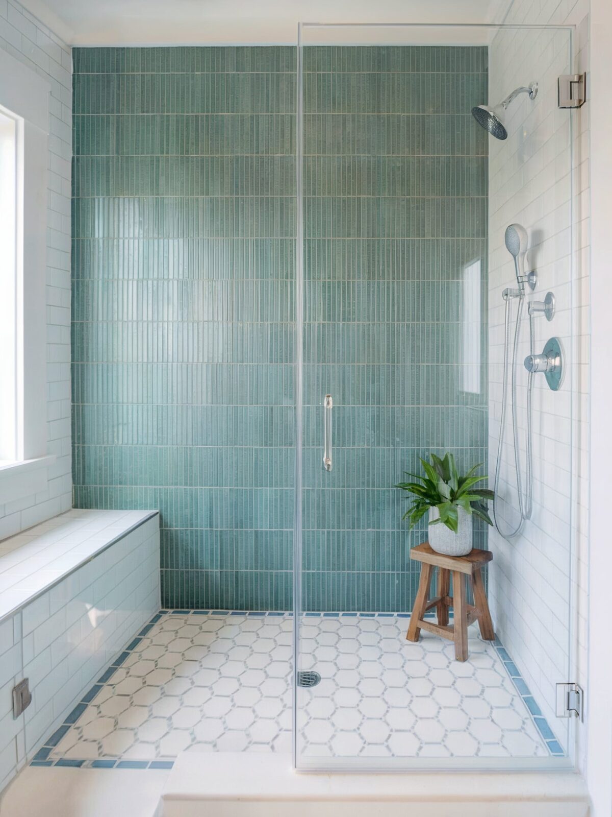 luxury bathroom shower tile a prominent green vertical striped wall tile