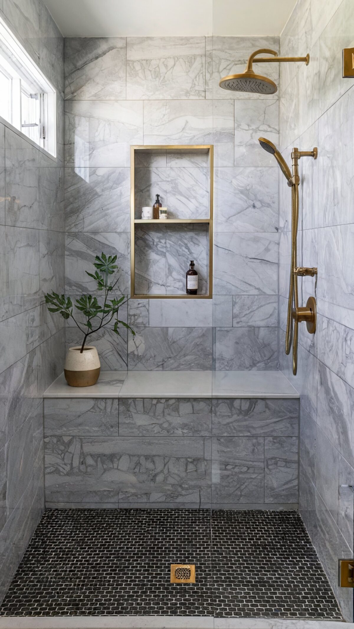 luxury bathroom tiles combination a predominant gray marble tiled theme with black and white floor contrast
