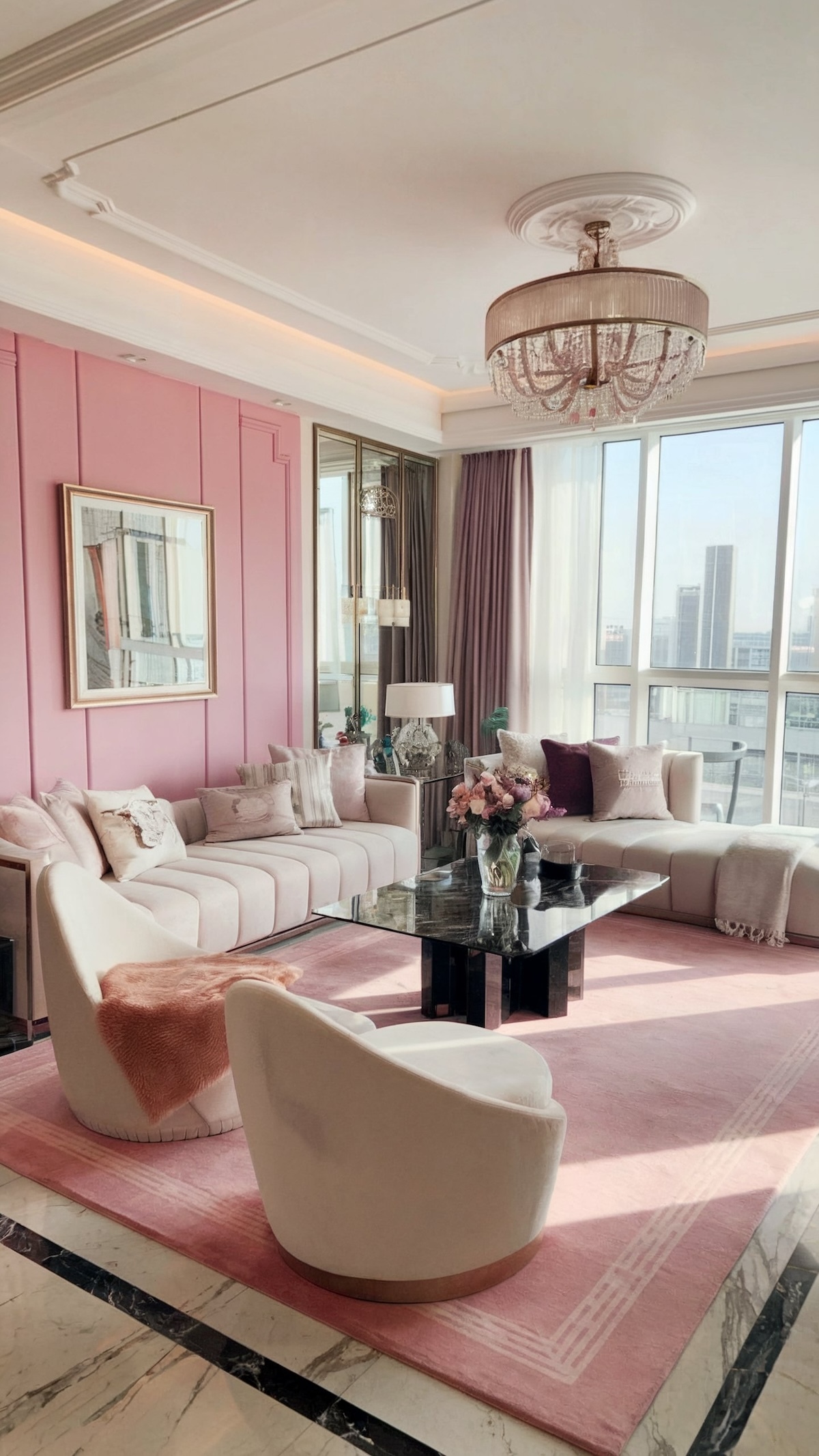 luxury living room design pink