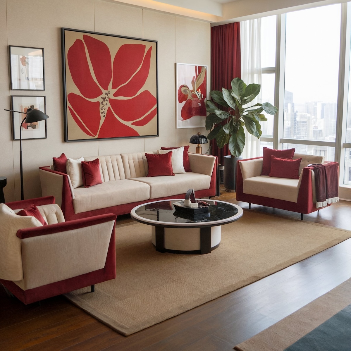 luxury living room design red