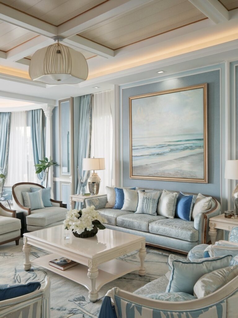luxury living room design royal blue