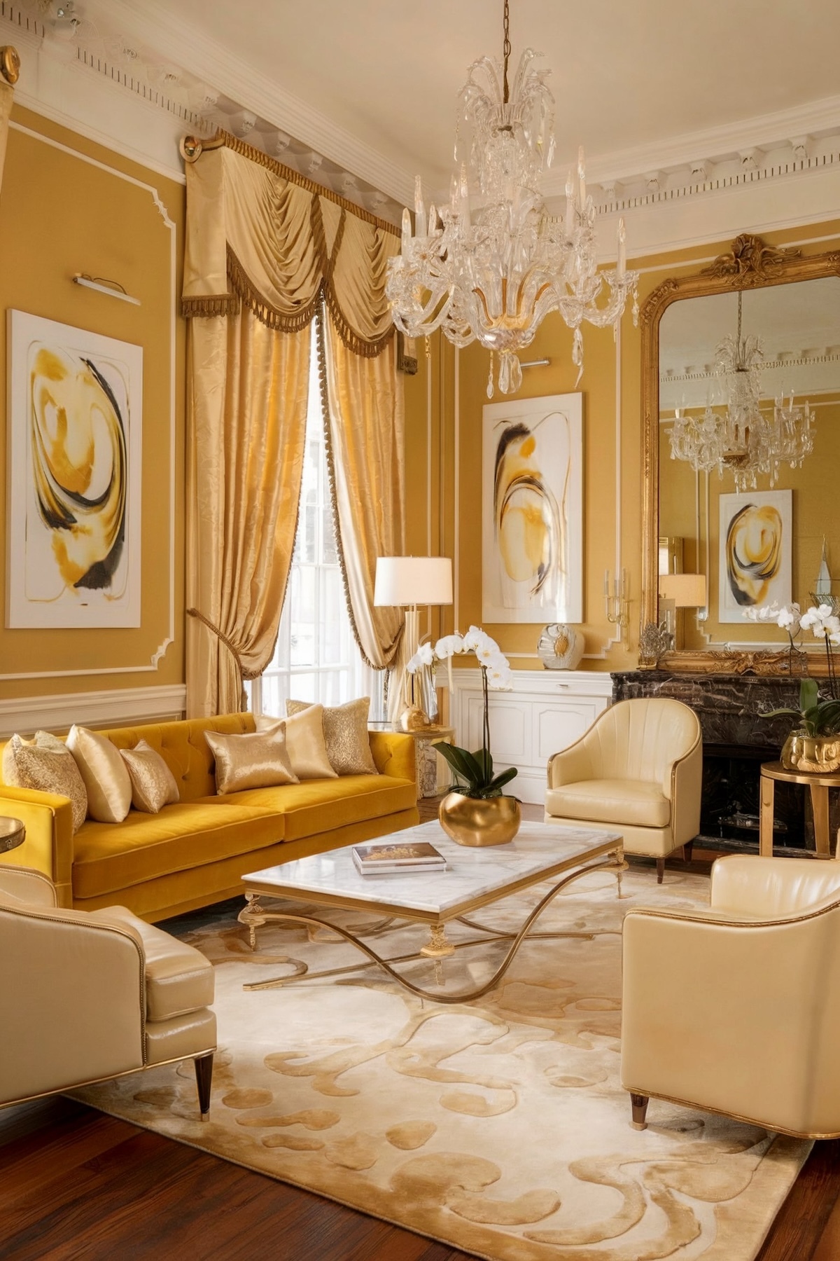 luxury living room design yellow