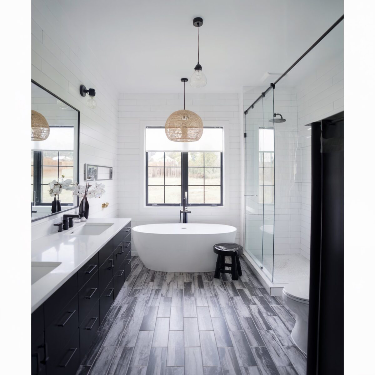 luxury vinyl tile bathroom black and white a predominantly black and white color scheme