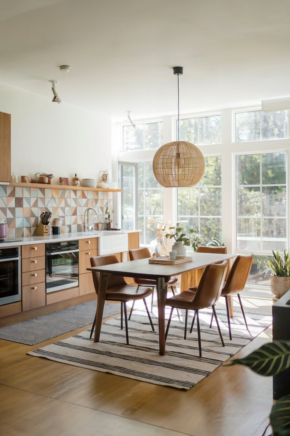 mid century dining room decor eclectic modern large window open kitchen